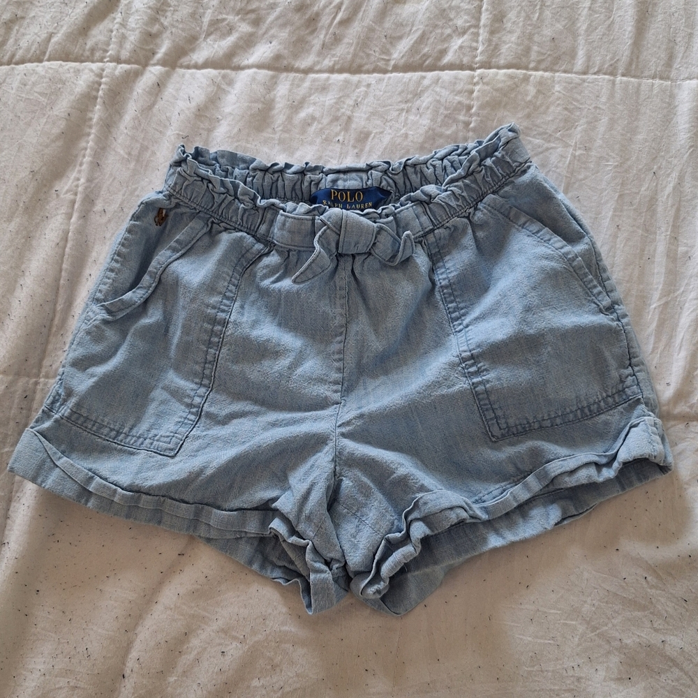 Polo Ralph Lauren Girl's 6X Belted Chambray Cotton Shorts